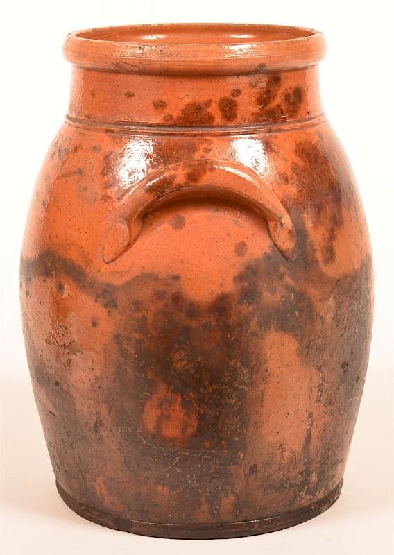 Appraisal: Mottle Glazed Redware Pottery Storage Crock th Century Mottle Glazed