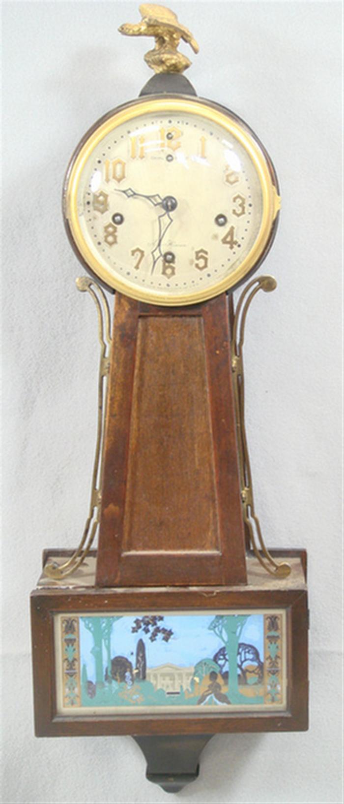 Appraisal: New Haven Westminster Winsome chiming banjo clock wood throat panel