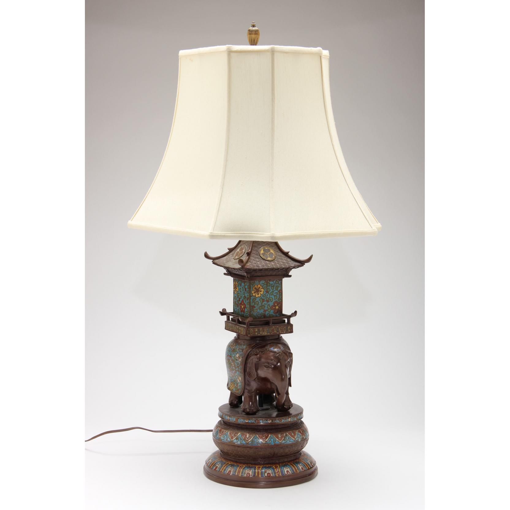 Appraisal: Fine Champleve Figural Table Lamp early th century cast bronze