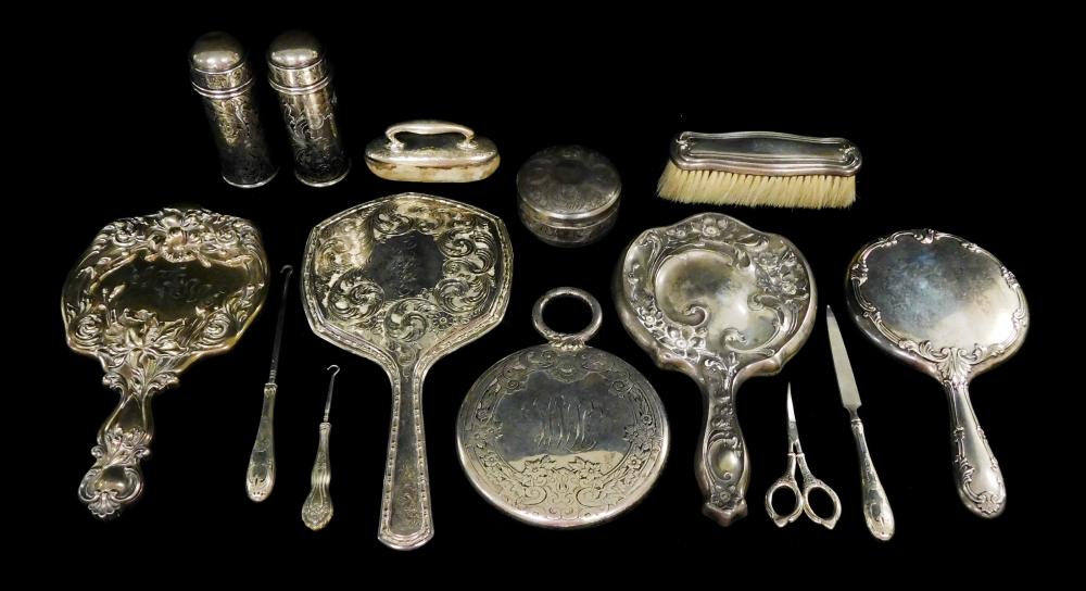 Appraisal: STERLING An assortment of fourteen vanity pieces with a variety