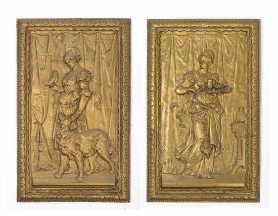 Appraisal: A Pair of Gilt Metal Wall Plaques Bradley Hubbard each