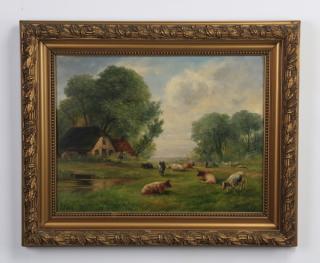 Appraisal: th c French O c cows in sunny field signed