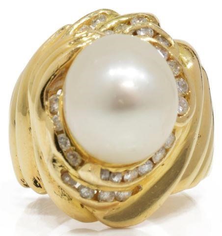 Appraisal: Estate kt yellow gold ring centering approx mm drop-shaped pearl