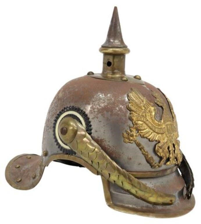 Appraisal: German reproduction model pickelhaube helmet all metal with the brass