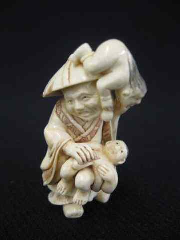 Appraisal: Carved Ivory Netsuke of a Shoki a demon qualler with