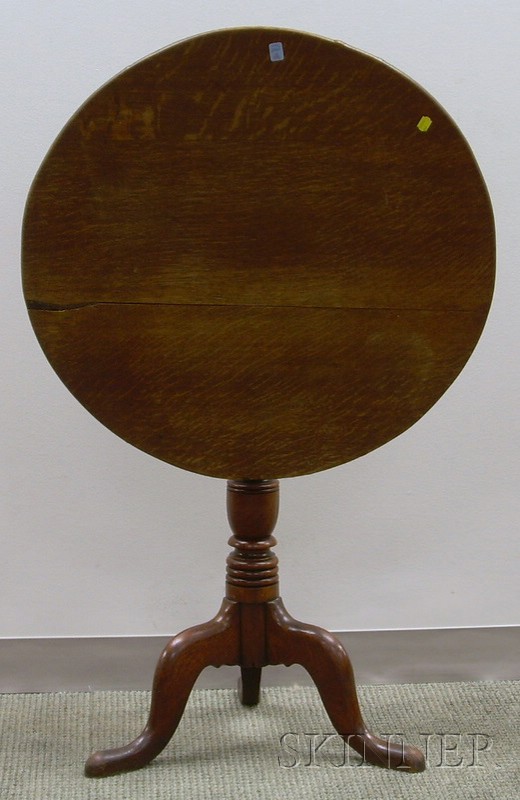 Appraisal: Georgian Oak and Walnut Tilt-top Tripod Table dia in