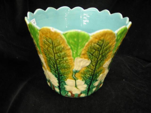 Appraisal: Majolica Pottery Planter leaf floral diameter deep