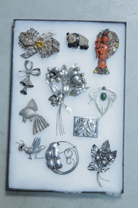 Appraisal: ELEVEN VINTAGE BROOCHES All Sterling and marked either '' ''