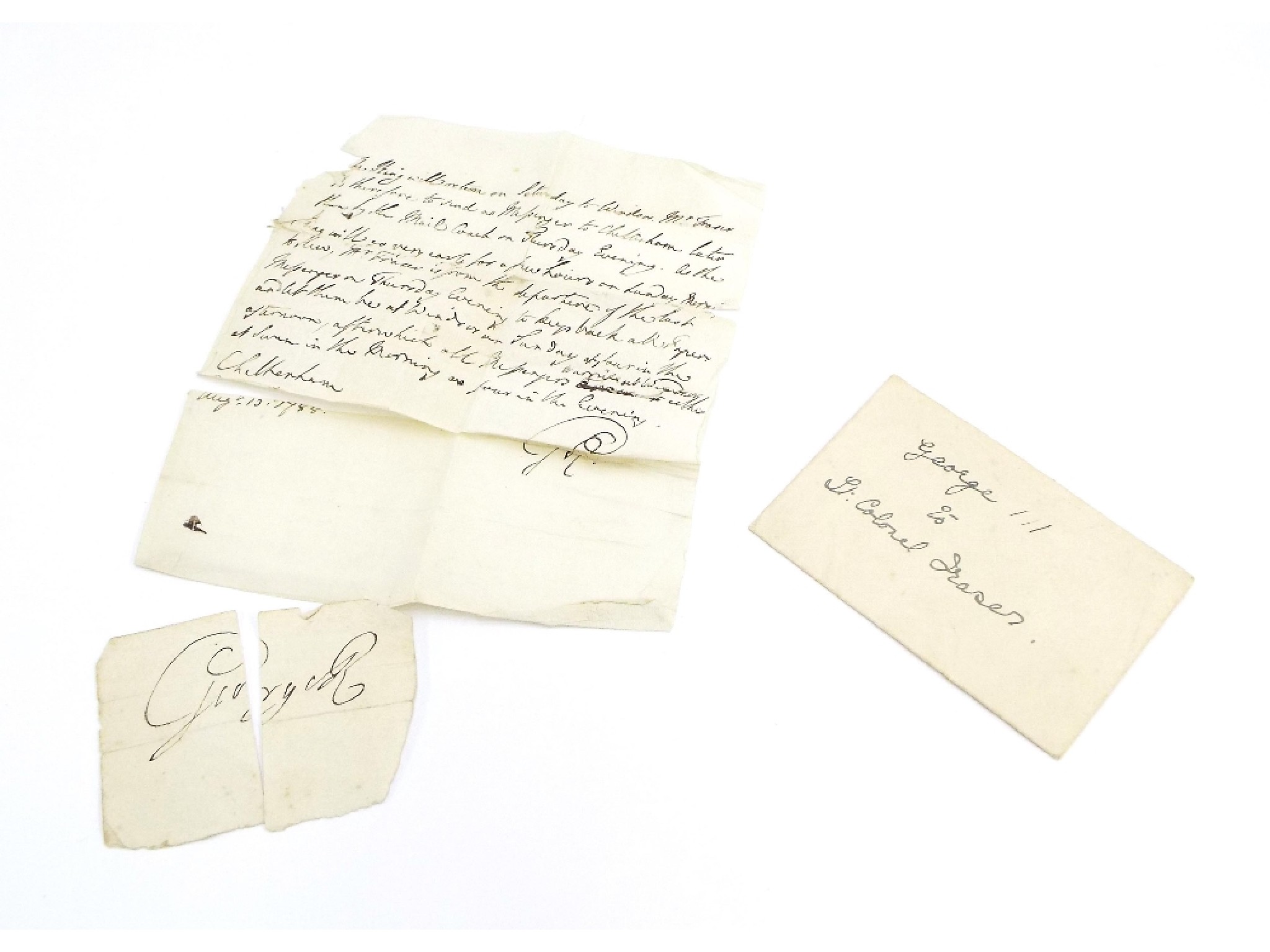 Appraisal: Hand written signed letter from George III to Lieutenant Colonel