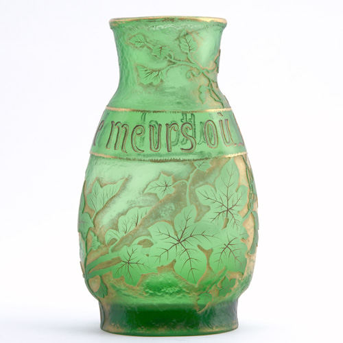 Appraisal: DAUM Etched enameled and gilt glass vase patterned with ivy