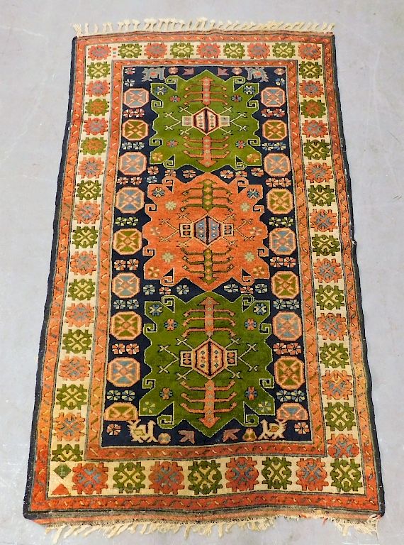 Appraisal: Caucasian Oriental Vibrant Geometric Carpet Rug Caucus th Century Geometric