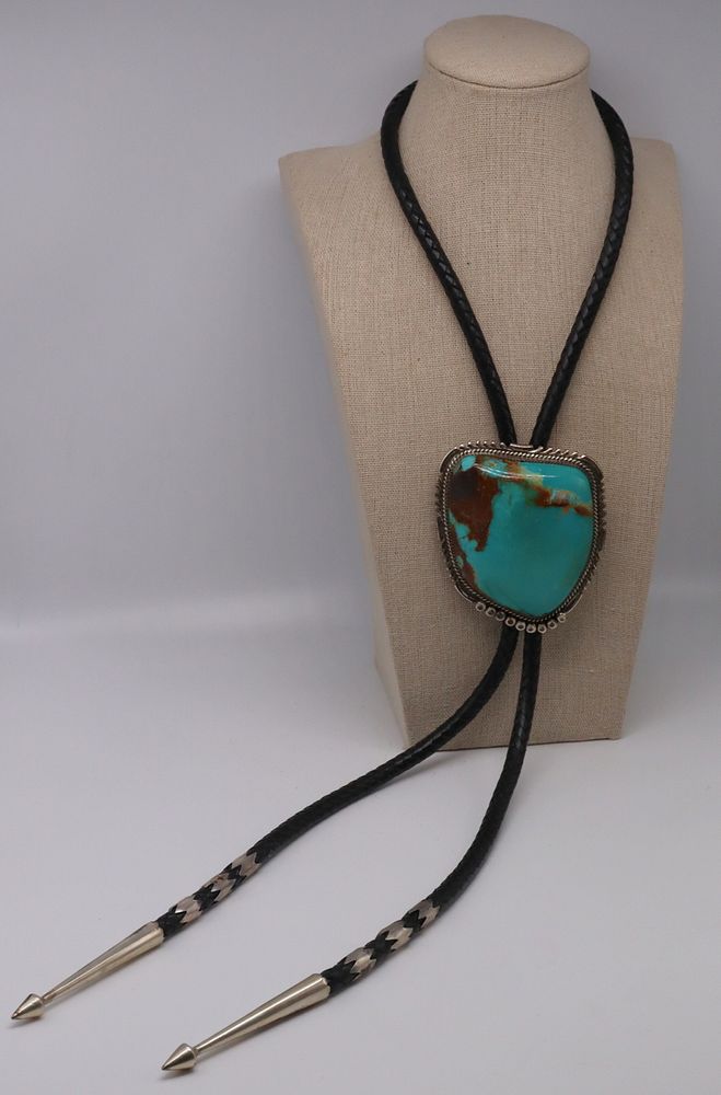 Appraisal: JEWELRY Signed Sterling and Turquoise Bolo Necklace Includes a signed