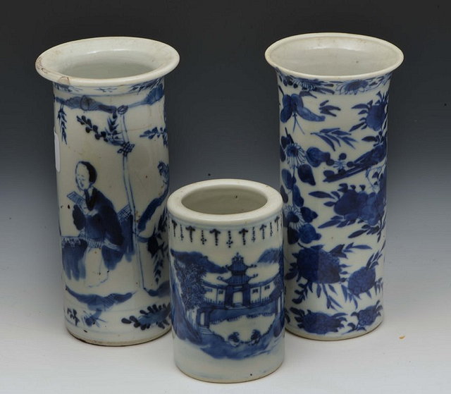 Appraisal: TWO CHINESE BLUE AND WHITE PORCELAIN CYLINDRICAL VASES th Century