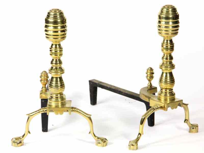 Appraisal: Pair of Chippendale Style Brass Andironswith ball and claw feet