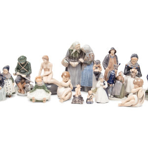 Appraisal: Sixteen Royal Copenhagen Porcelain Figures th Century each with three