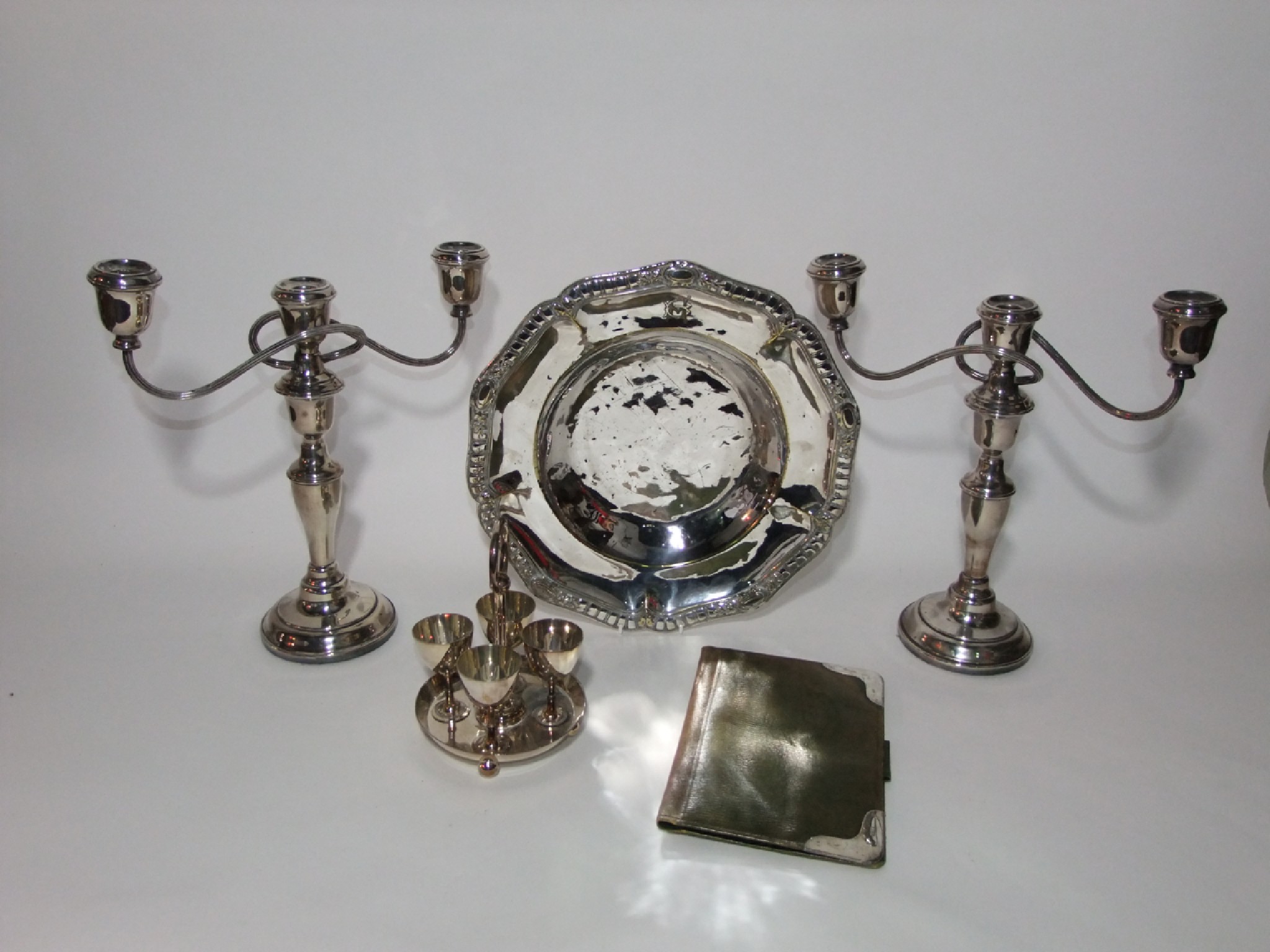 Appraisal: A pair of three divisional silver plated candelabrum each with