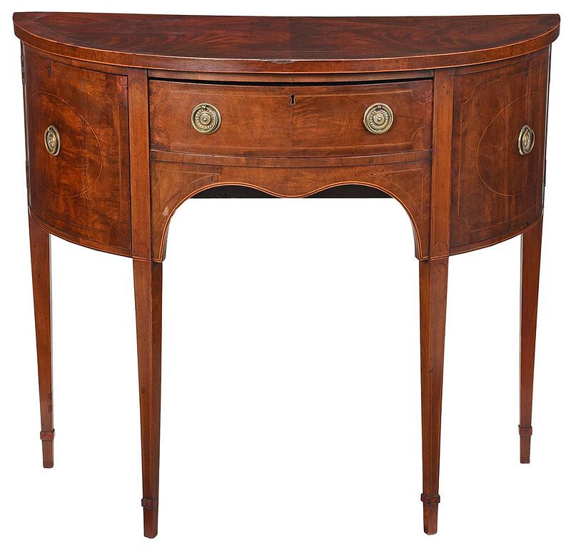 Appraisal: Hepplewhite Style Mahogany Diminutive Sideboard British th century diminutive demilune