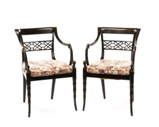 Appraisal: Pair of Regency Style Open Armchairs A matched pair of