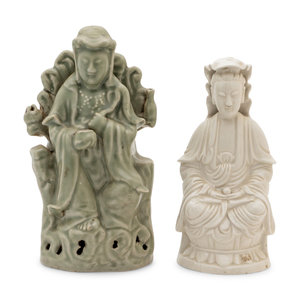 Appraisal: Two Chinese Monochrome Glazed Porcelain Guanyin Figures each modelled seated