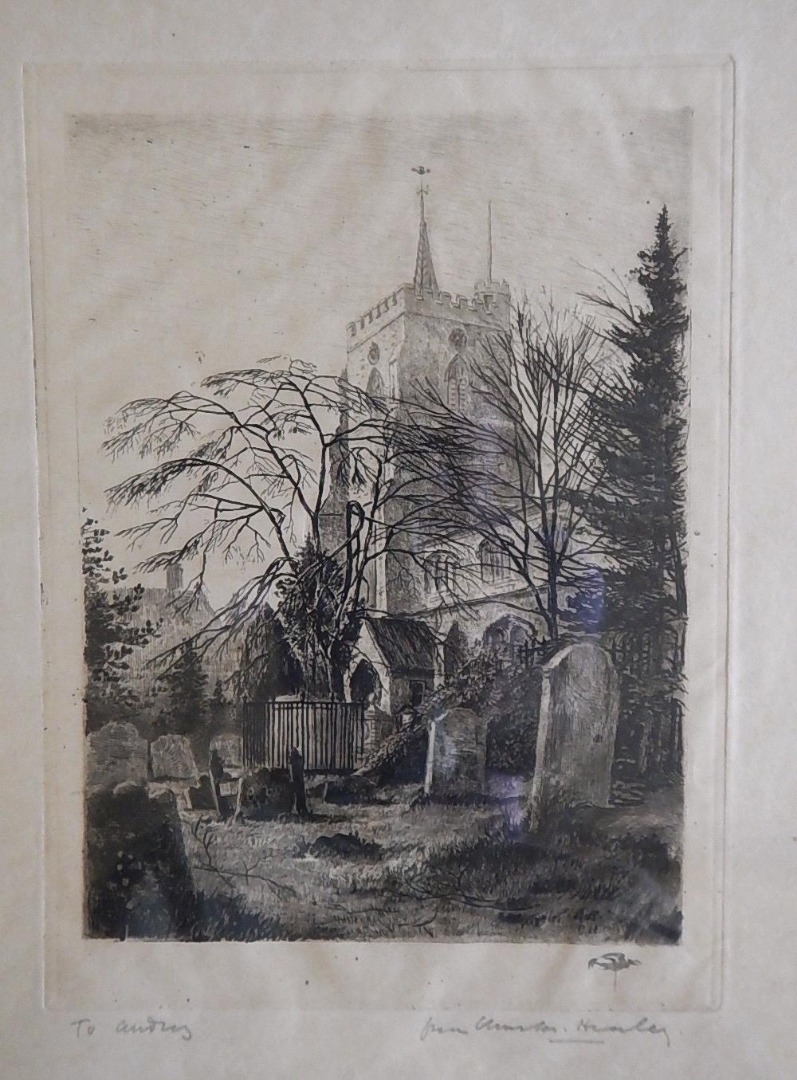 Appraisal: After Edgar Pattinson Magdalen Tower Oxford dry point etching signed