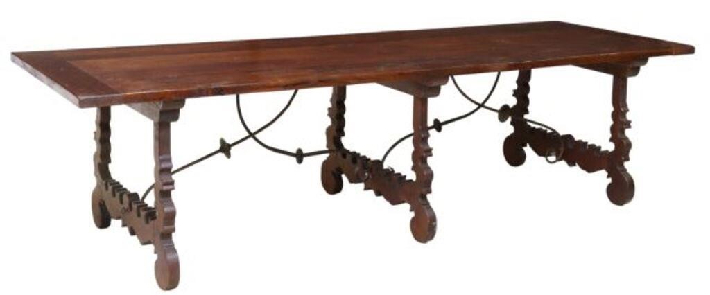 Appraisal: Large Spanish Baroque style oak table th c plank top