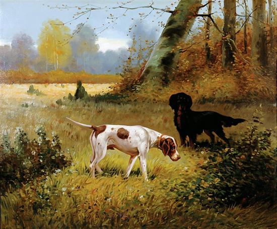 Appraisal: Payne American first half th century SPORTING DOGS IN LANDSCAPE