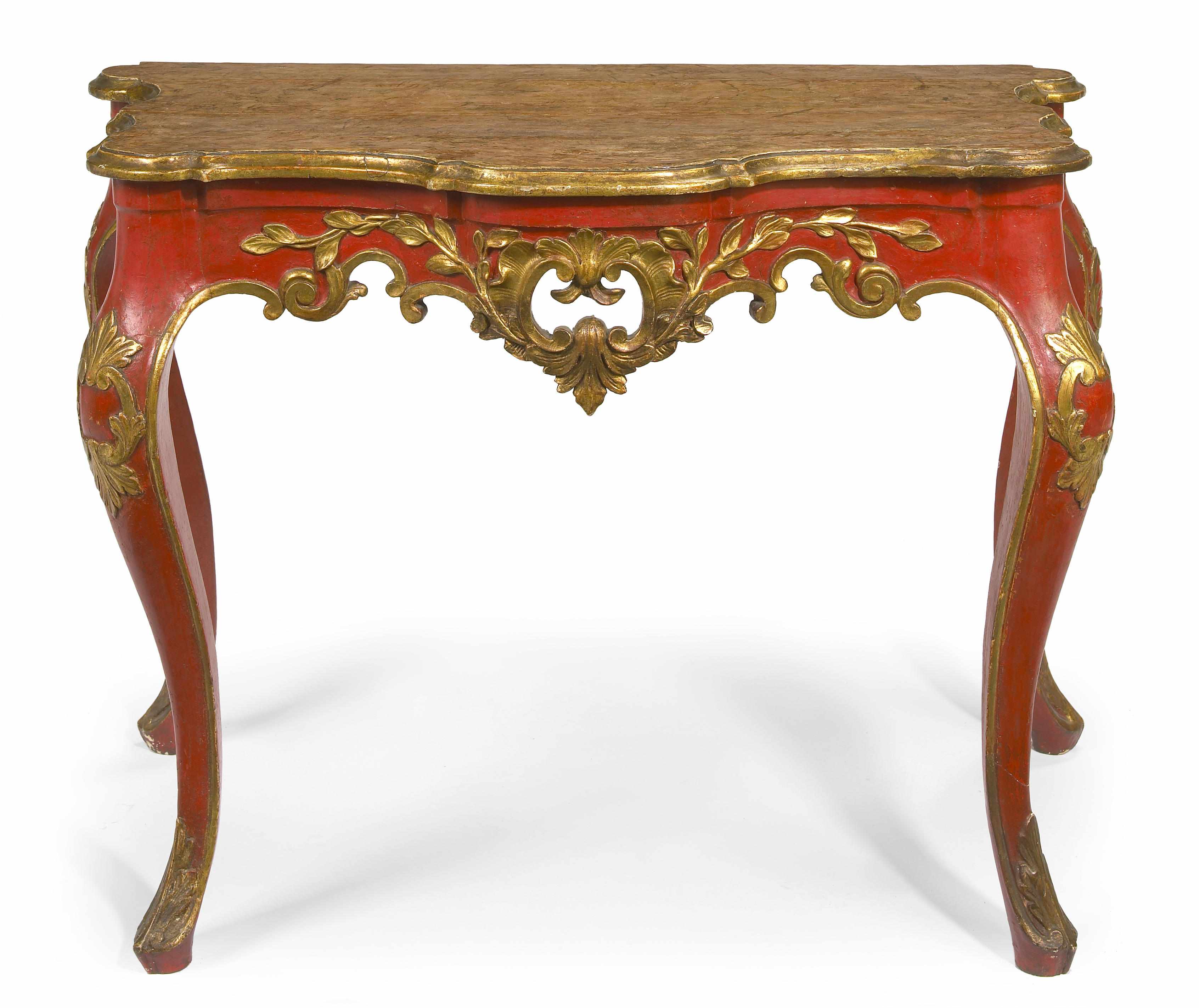 Appraisal: An Italian Rococo parcel gilt and paint decorated console mid