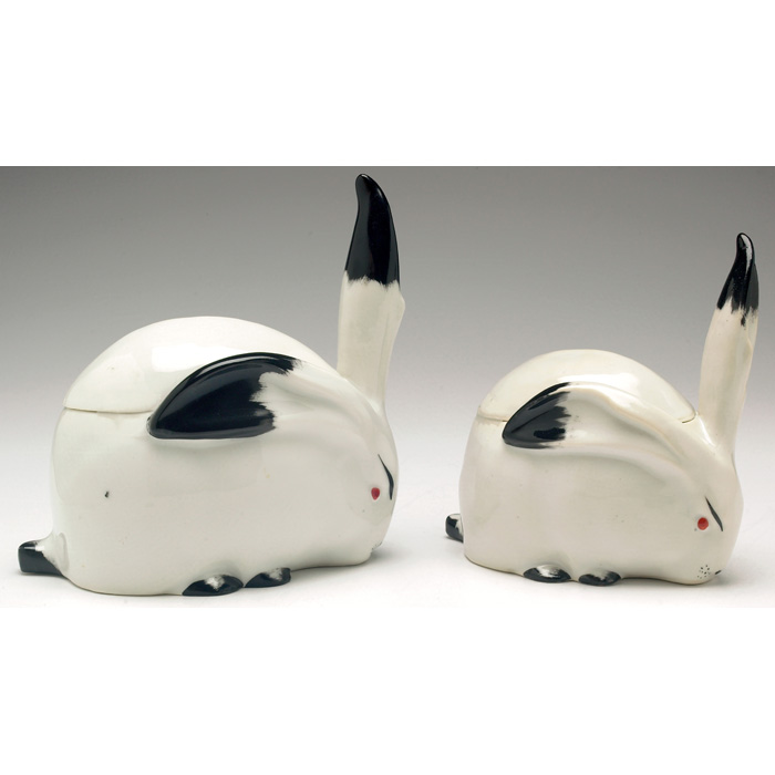 Appraisal: Sandoz boxes pair rabbits in black and white signed Theodore