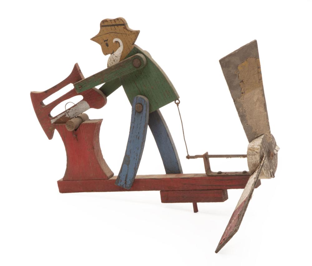 Appraisal: American Folk Art School th c Sawing Man Whirligig painted