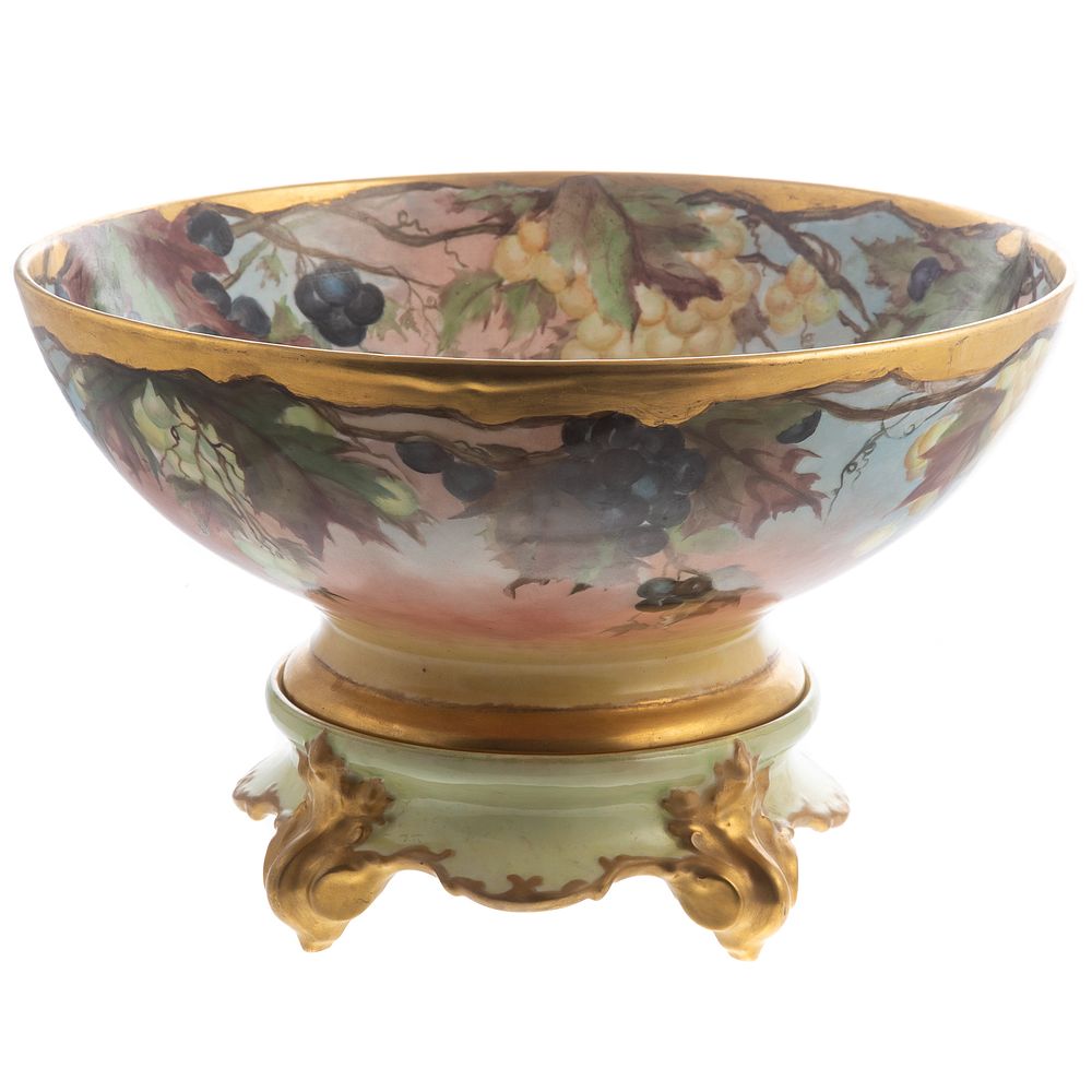 Appraisal: Limoges Painted Porcelain Punch Bowl Stand Late th century footed