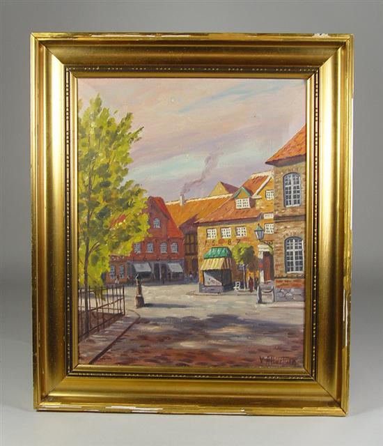 Appraisal: Albertsen Valdemar Danish - Oil on canvas street scene with