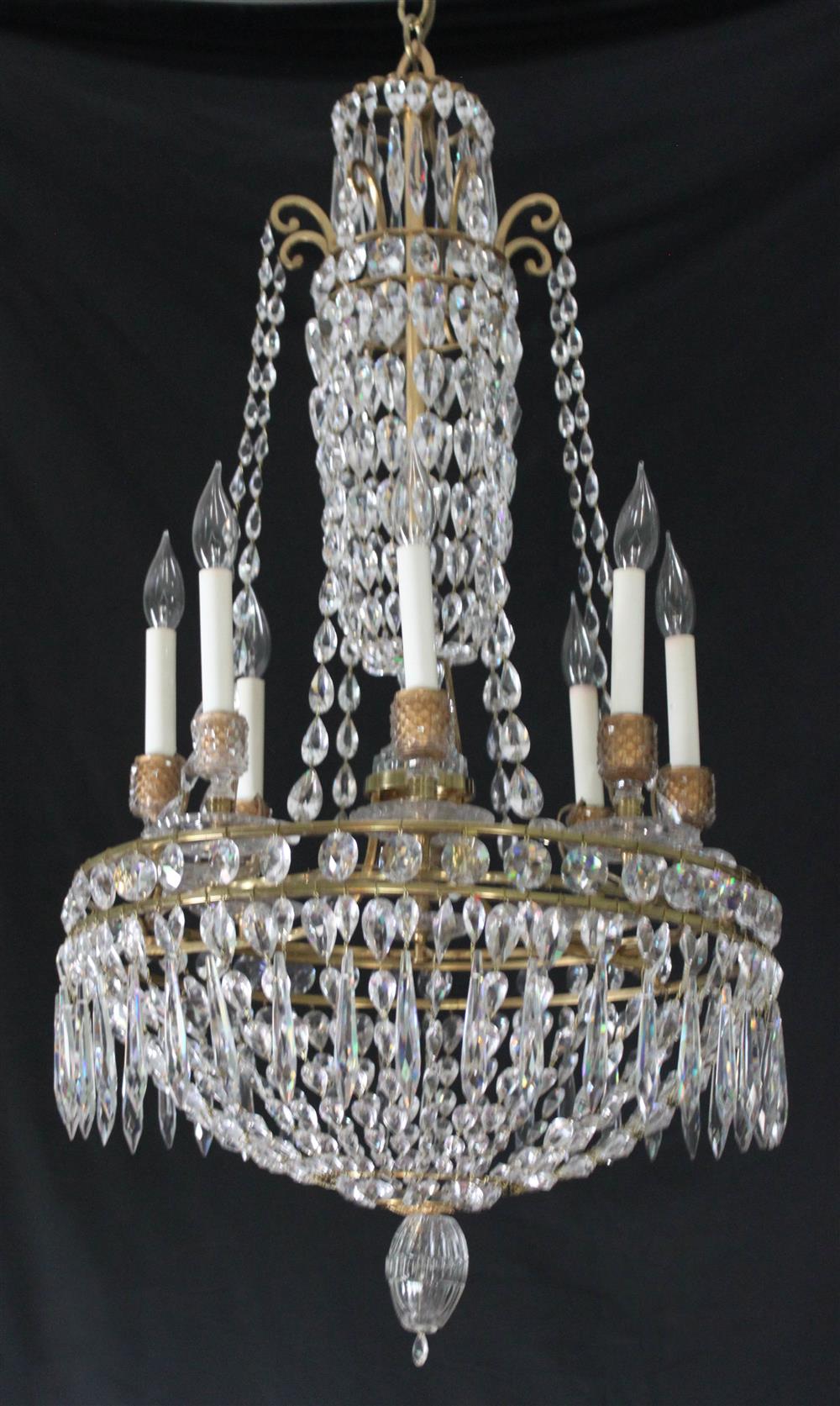 Appraisal: REGENCY CUT GLASS AND GILT BRONZE EIGHT-LIGHT CHANDELIER the double