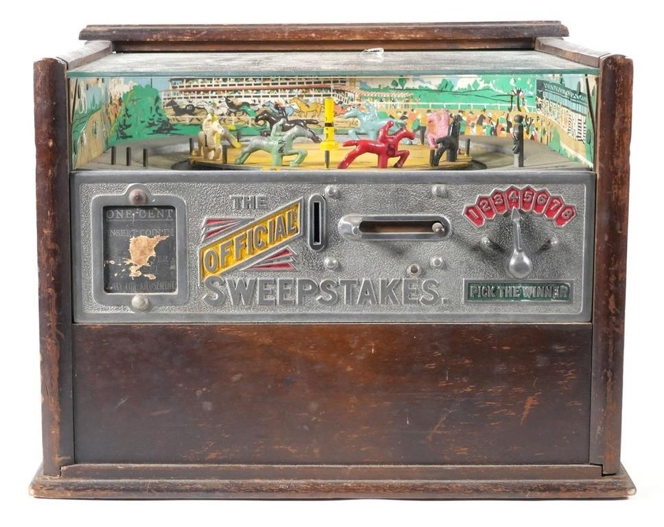 Appraisal: Antique Rock Ola Official Sweepstakes coin operated game featuring horse