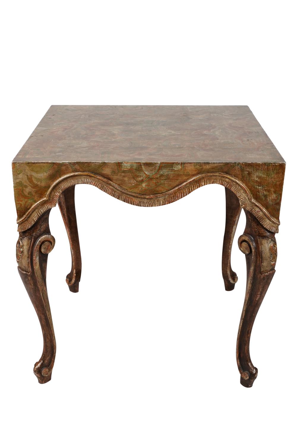 Appraisal: CARVED GILT POLYCHROME-PAINTED END TABLEcontemporary Condition with some loss to