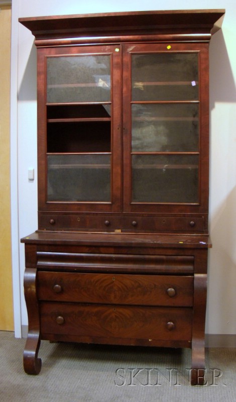 Appraisal: Empire Glazed Mahogany and Mahogany Veneer Writing Desk Bookcase