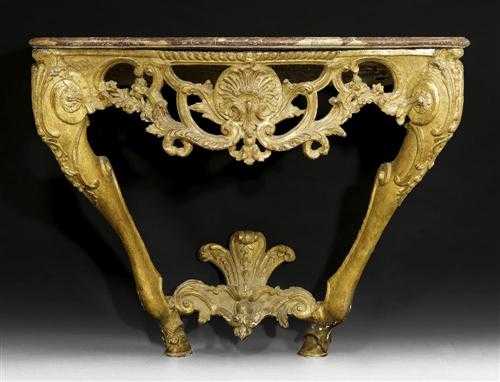 Appraisal: PIERCED AND CARVED GILTWOOD CONSOLE Louis XV German circa With