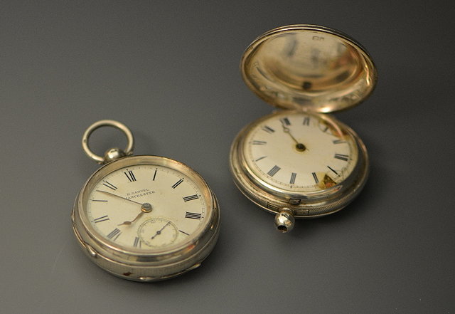 Appraisal: Two silver pocket watcheswith enamel dial and engine turned cases