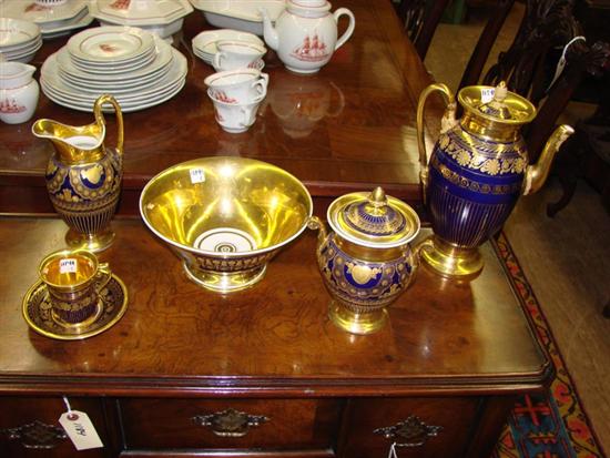 Appraisal: FIVE PIECE PORCELAIN TEA SET All with cobalt blue and