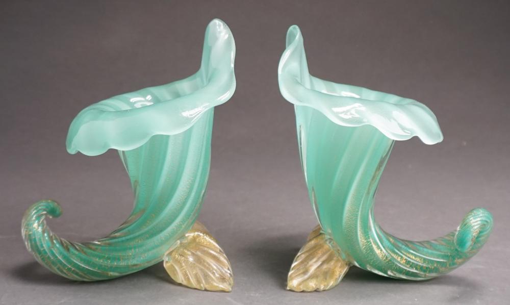 Appraisal: PAIR MURANO GLASS CORNUCOPIAS H IN CM Pair Murano Glass