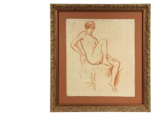 Appraisal: ALBERT STERNER NY - Nude Seated in Chair chalk on