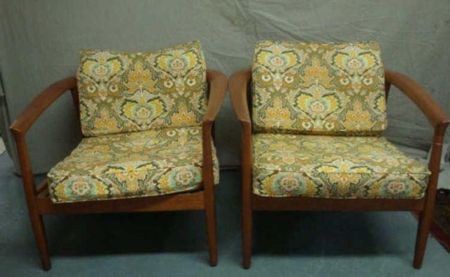 Appraisal: Pair of DUX Danish Modern Arm Chairs With Dux burn