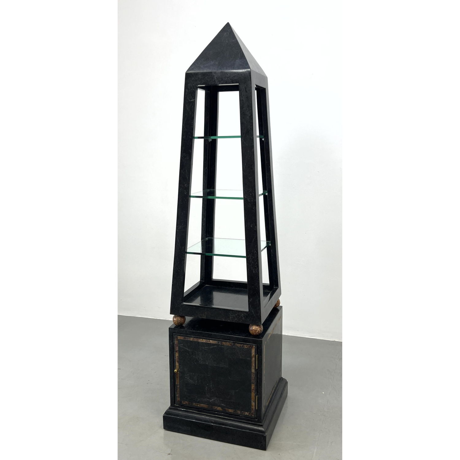 Appraisal: Maitland Smith style Black Marble Obelisk Cabinet Etagere display Marble