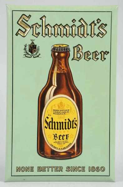 Appraisal: Schmidt's Beer Tin Over Cardboard Sign Labeled bottle sign with