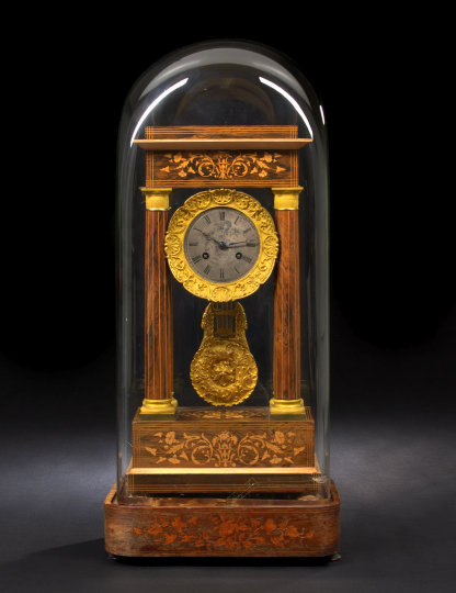 Appraisal: Tall Louis-Philippe Gilt-Lacquered Brass-Mounted and Inlaid Rosewood Mantel Clock of