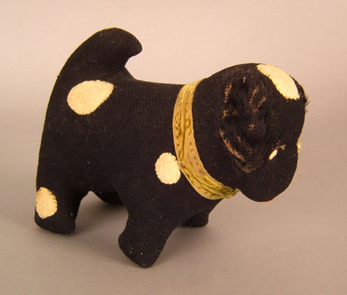 Appraisal: Amish stuffed cloth dog with glass eye and white spots