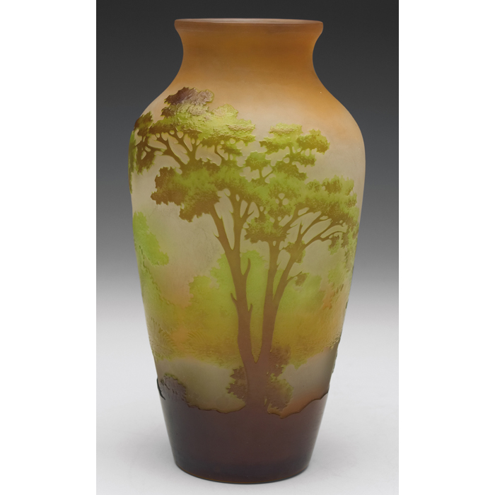 Appraisal: Galle vase tapered shape with a cameo landscape design on