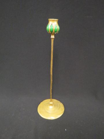 Appraisal: Tiffany Bronze and Glass Candlestick tulip style top tall