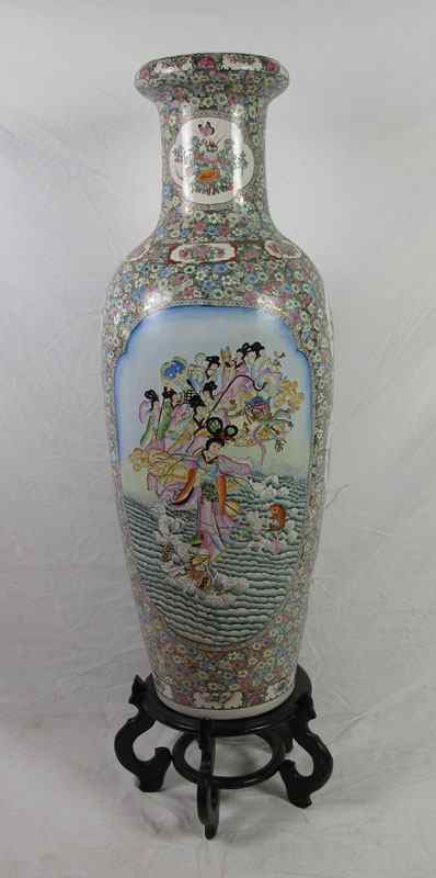 Appraisal: PALATIAL CHINESE VASE ON STAND '' h '' stand ''