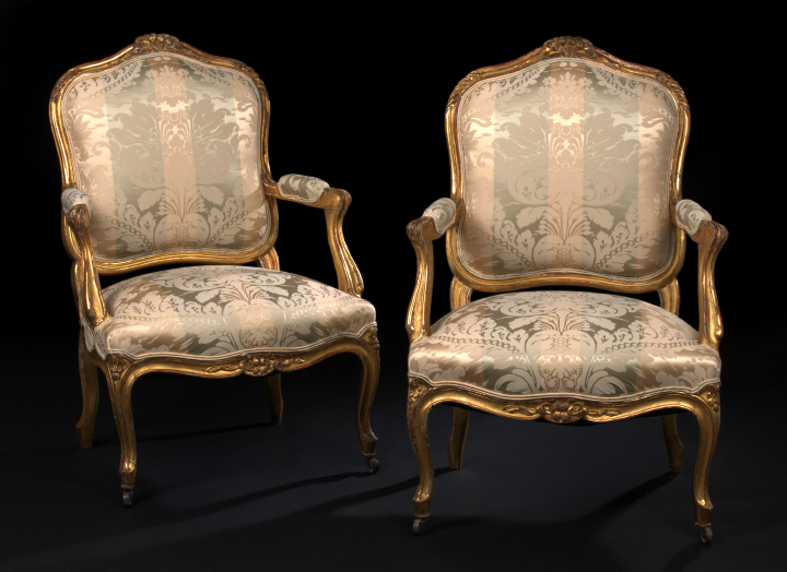 Appraisal: Pair of Louis XV-Style Giltwood Fauteuils late th century each