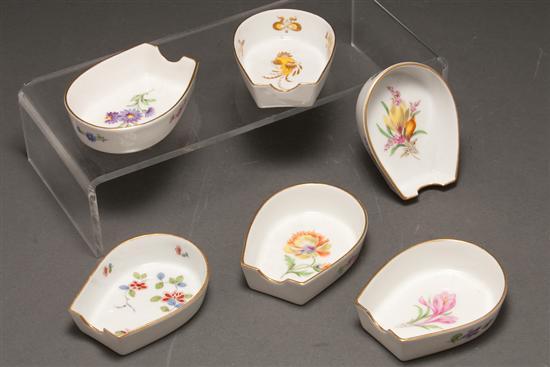 Appraisal: Assembled set of six Meissen floral decorated porcelain spoon rests